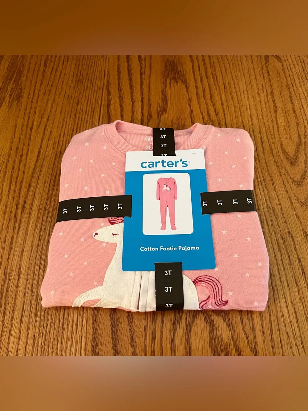 Carter's 3T Pink with White Unicorn & Stars Cotton Footie Pajamas